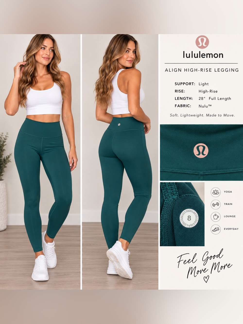 lululemon Align High Rise Leggings 28” Teal Green Size 8